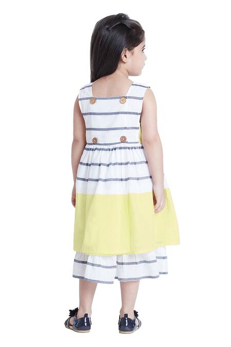 Bohobi_White Cotton Playing Striped Layered Dress _at_Aza_Fashions