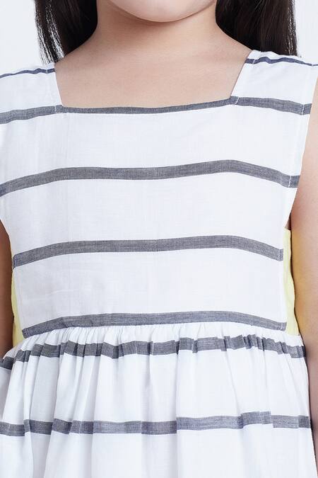 Buy_Bohobi_White Cotton Playing Striped Layered Dress 