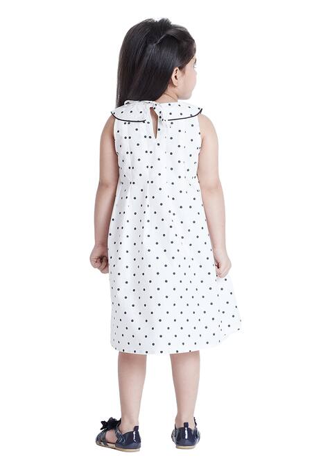 Bohobi_White Cotton Polka Dreamer Printed Dress _at_Aza_Fashions
