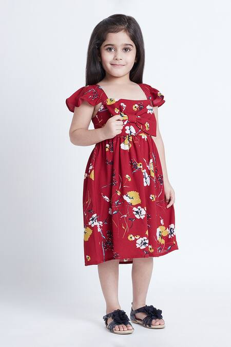 Bohobi_Red Crepe Pretty Floral Print Dress _Online_at_Aza_Fashions