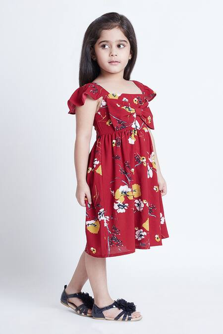 Bohobi_Red Crepe Pretty Floral Print Dress _at_Aza_Fashions