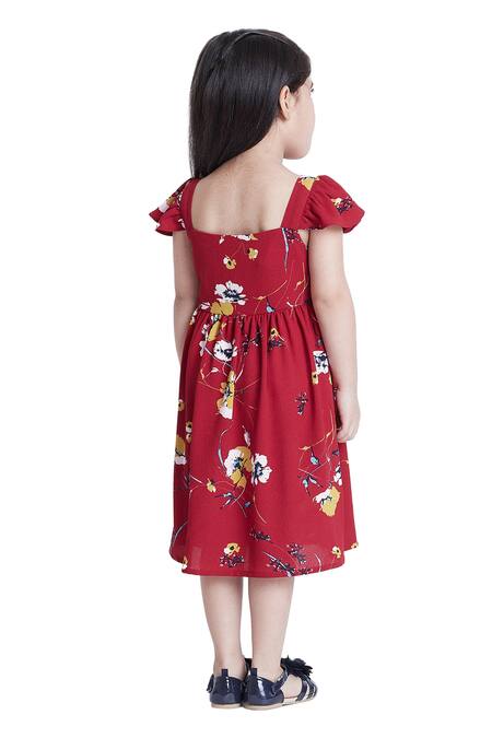 Buy_Bohobi_Red Crepe Pretty Floral Print Dress 