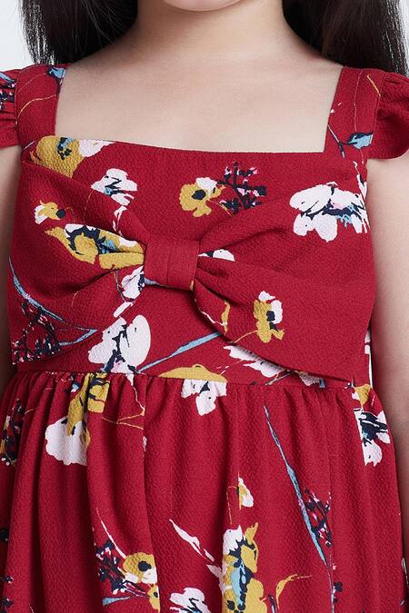 Shop_Bohobi_Red Crepe Pretty Floral Print Dress 