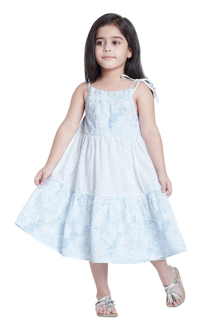 Bohobi_White Cotton Summer Mode Floral Print Tiered Dress _Online_at_Aza_Fashions