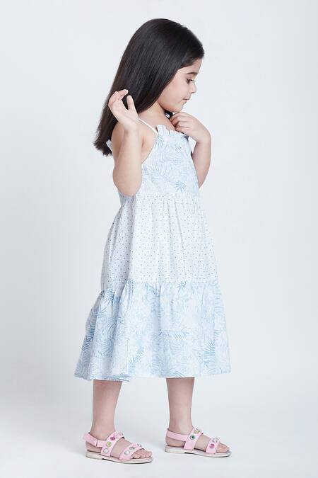 Bohobi_White Cotton Summer Mode Floral Print Tiered Dress _at_Aza_Fashions
