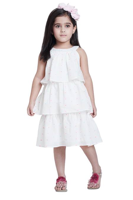 Bohobi_Off White Cotton Summer Shine Layered Dress _Online_at_Aza_Fashions