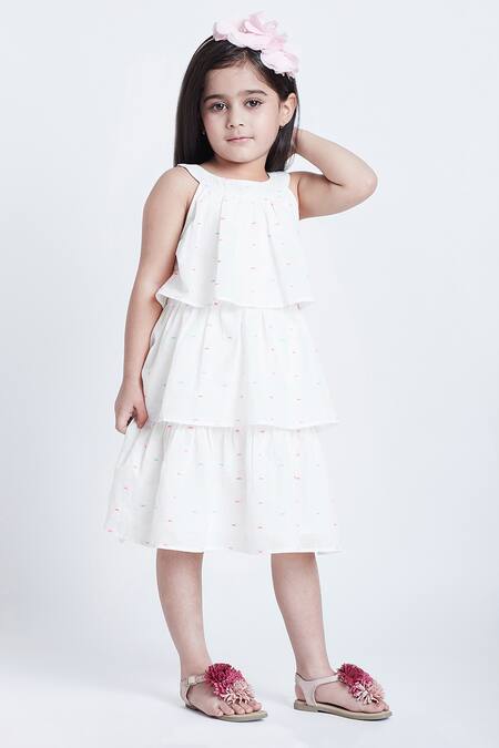 Bohobi_Off White Cotton Summer Shine Layered Dress _at_Aza_Fashions