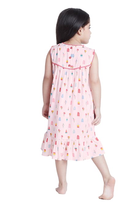 Buy_Bohobi_Pink Cotton Sweet Cream Ice Cram Print Night Dress 