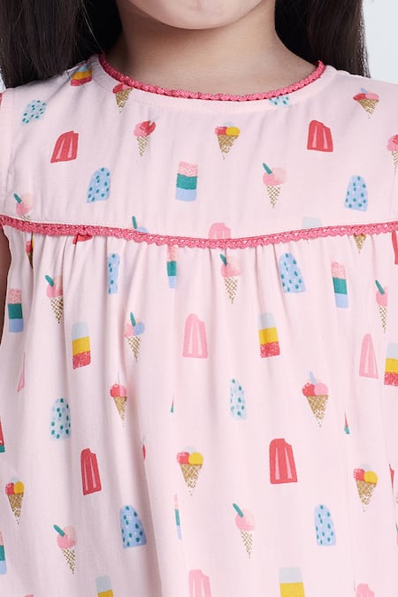 Shop_Bohobi_Pink Cotton Sweet Cream Ice Cram Print Night Dress 