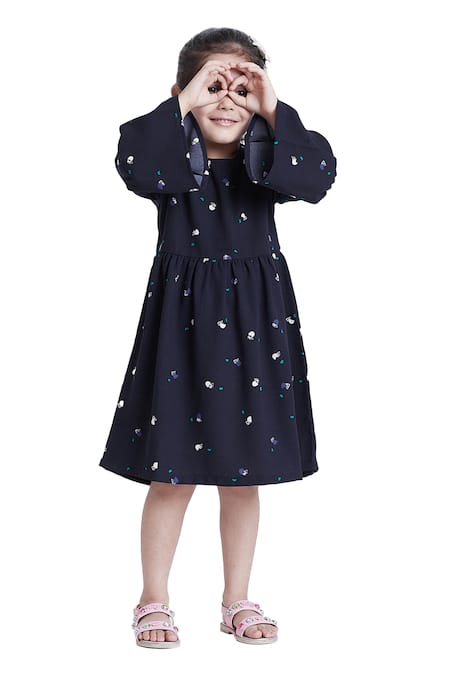 Buy_Bohobi_Blue Polyester Tiny Bell Print Dress _Online_at_Aza_Fashions