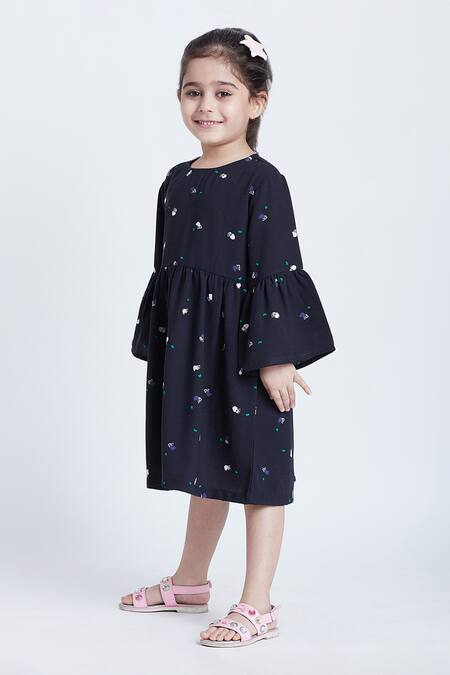 Shop_Bohobi_Blue Polyester Tiny Bell Print Dress _Online_at_Aza_Fashions