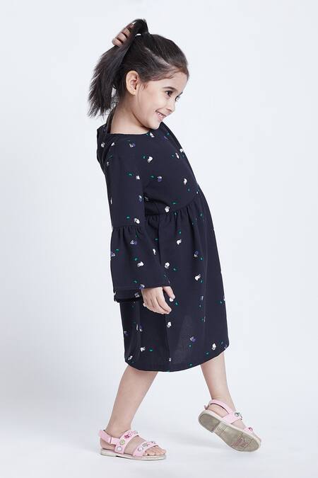 Bohobi_Blue Polyester Tiny Bell Print Dress _at_Aza_Fashions