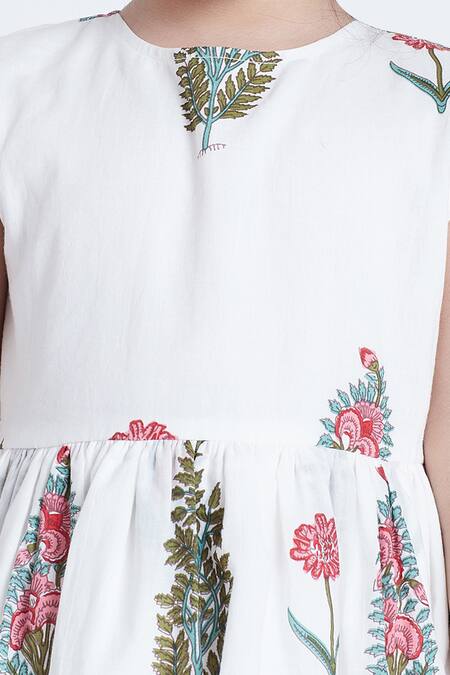 Shop_Bohobi_White Cotton Embroidery Floral Block Print Layered Dress 