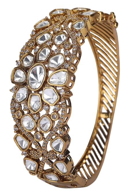 Shop Auraa Trends Gold Plated Pearls, Diamonds Kundan Floret Studded Bangle Online at Aza Fashions Shop_Auraa Trends_Gold Plated Pearls, Diamonds Kundan Floret Studded Bangle _Online_at_Aza_Fashions
