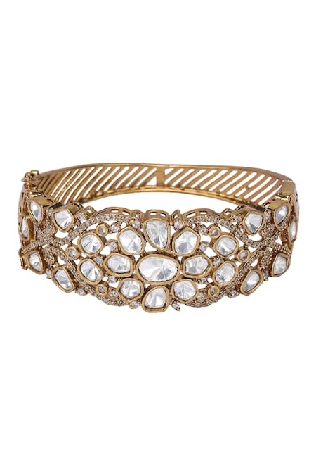 Auraa Trends Gold Plated Pearls, Diamonds Kundan Floret Studded Bangle at Aza Fashions Auraa Trends_Gold Plated Pearls, Diamonds Kundan Floret Studded Bangle _at_Aza_Fashions