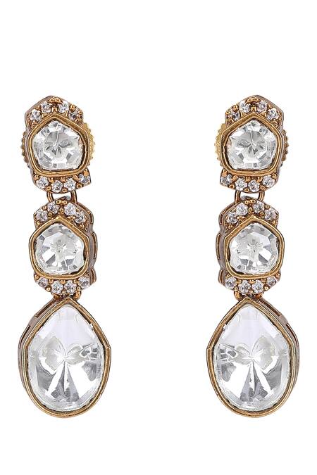 Shop_Auraa Trends_White Diamonds, Stones Polki Embellished Trellis Jewellery Set _Online_at_Aza_Fashions