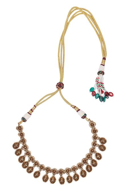 Auraa Trends_White Diamonds, Stones Polki Embellished Trellis Jewellery Set _at_Aza_Fashions