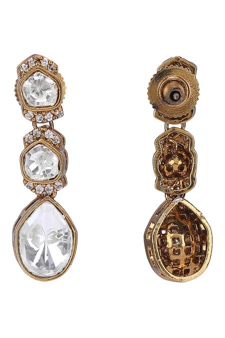 Buy_Auraa Trends_White Diamonds, Stones Polki Embellished Trellis Jewellery Set 