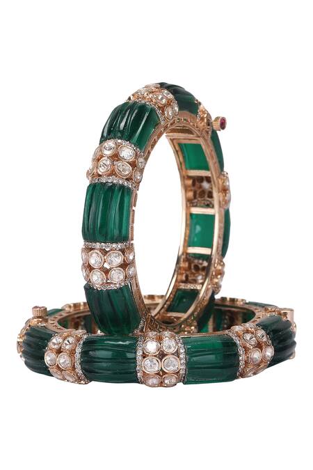 Buy_Auraa Trends_Green Stones Stacked Embellished Bangle_Online_at_Aza_Fashions