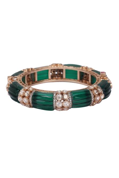 Shop_Auraa Trends_Green Stones Stacked Embellished Bangle_Online_at_Aza_Fashions