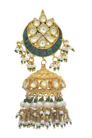 MAISARA JEWELRY_Green Diamonds, Stones Jadau Embellished Jhumkas _Online_at_Aza_Fashions