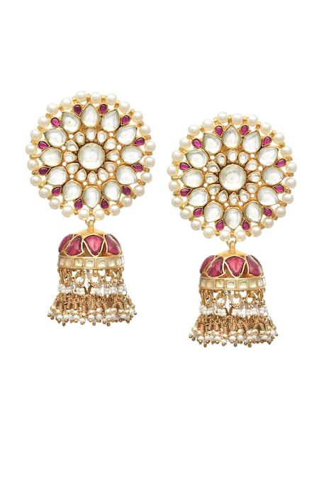 MAISARA JEWELRY Ruby Embellished Jhumkas 