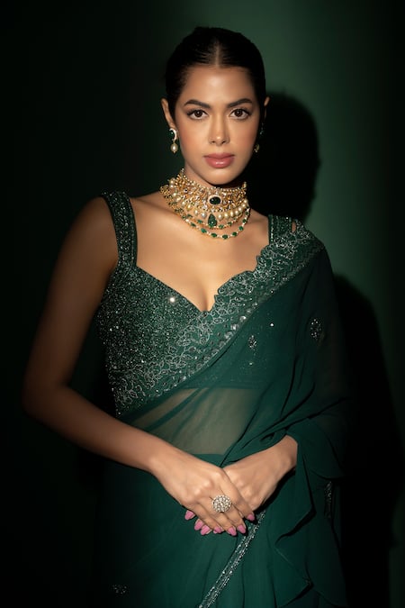 Vaishali Agarwal Pre-Draped Saree With Embroidered Blouse 