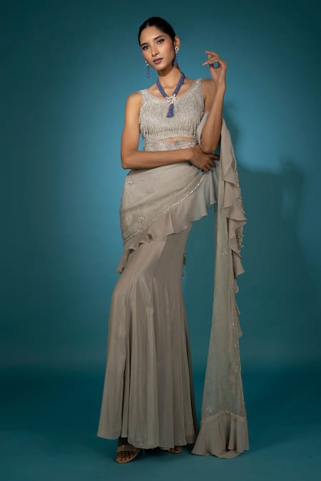 Vaishali Agarwal Pre-Draped Saree With Sequin Embroidered Blouse 