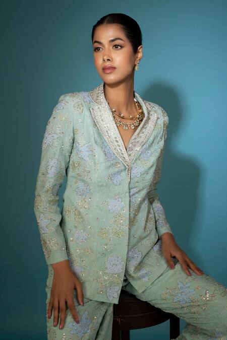 Vaishali Agarwal Floral Embroidered Blazer With Pant 