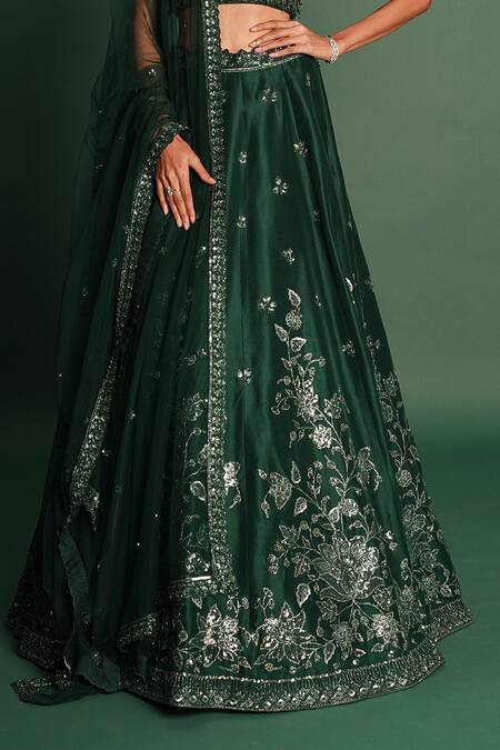 Vaishali Agarwal Green Silk, Organza Sequins, Cut Work, Beads Flower Embroidered Lehenga Set Online at Aza Fashions Vaishali Agarwal_Green Silk, Organza Sequins, Cut Work, Beads Flower Embroidered Lehenga Set _Online_at_Aza_Fashions