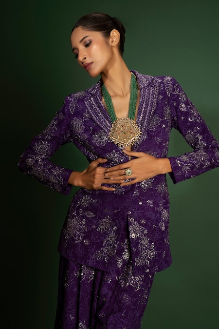 Vaishali Agarwal Floral Bloom Embroidered Blazer With Pant 