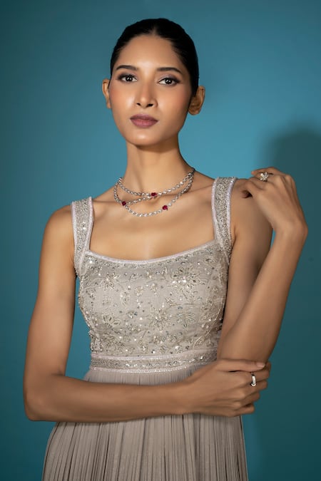 Vaishali Agarwal Floral Embroidered Bodice Gown 