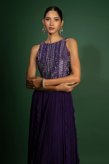 Vaishali Agarwal Sequin Embroidered Crop Top With Skirt 