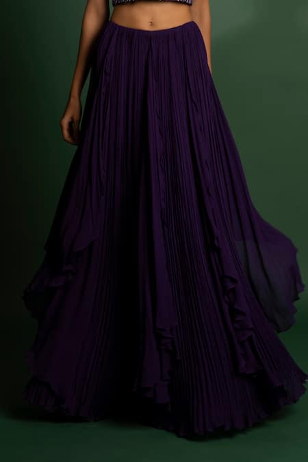 Vaishali Agarwal_Purple Silk, Viscose Sequins, Cut Work, Beads, Embroidered Crop Top With Skirt _Online_at_Aza_Fashions