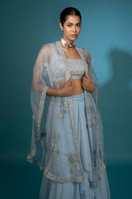 Vaishali Agarwal Draped Skirt & Embroidered Cape Set 