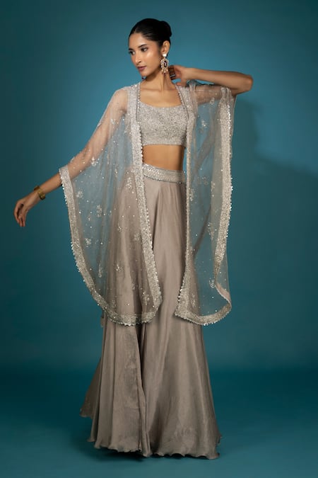 Vaishali Agarwal Floral Embroidered Cape Skirt Set 