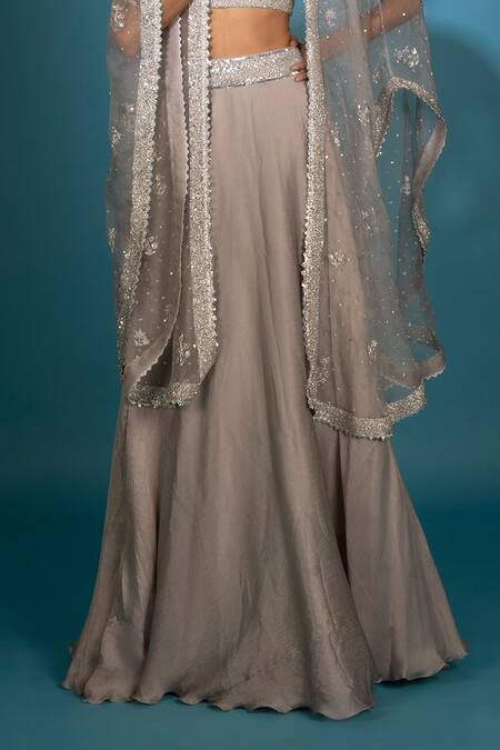 Buy Vaishali Agarwal Grey Organza, Satin Sequins, Embroidery Scoop Neck Floral Cape Skirt Set Online at Aza Fashions Buy_Vaishali Agarwal_Grey Organza, Satin Sequins, Embroidery Scoop Neck Floral Cape Skirt Set _Online_at_Aza_Fashions