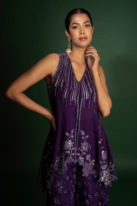 Vaishali Agarwal Floral Embroidered Tunic with Sharara 