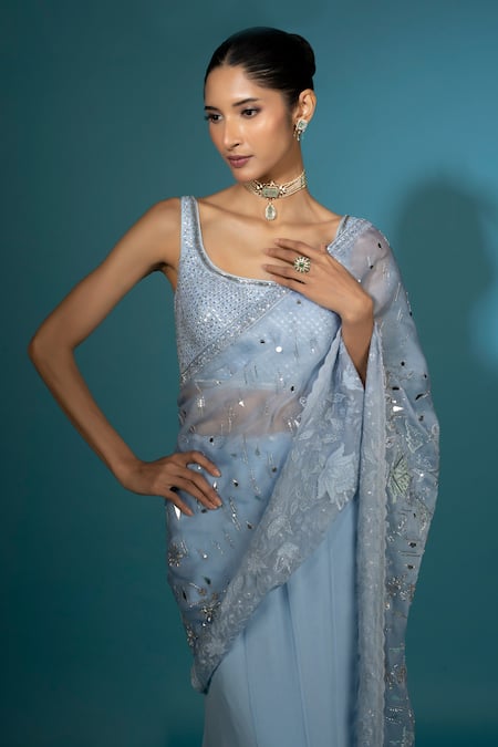 Vaishali Agarwal Floral Embroidered Pre-Draped Saree With Blouse 