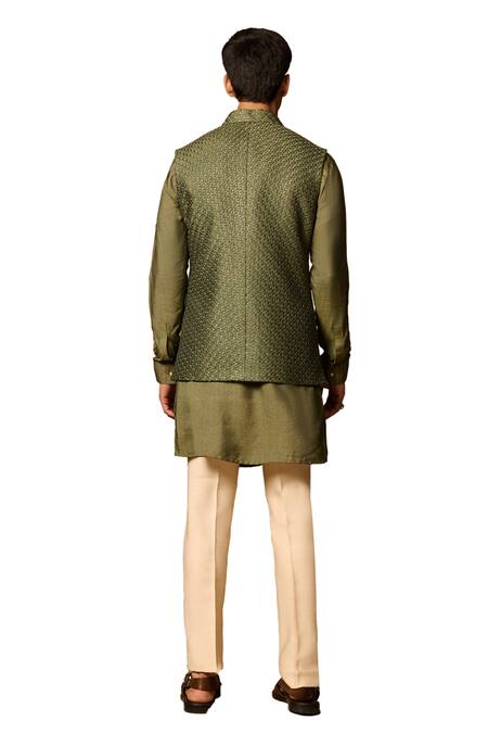 Shop Philocaly Green Silk Embroidery Gold Dori Bundi Shop_Philocaly_Green Silk Embroidery Gold Dori Bundi