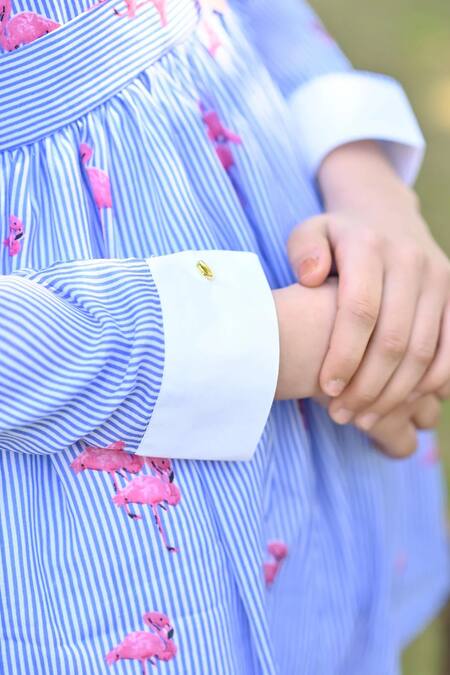 Buy The Pony & Peony Co. Blue Cotton Embroidery Striped Flamingo Print Dress Online at Aza Fashions Buy_The Pony & Peony Co._Blue Cotton Embroidery Striped Flamingo Print Dress _Online_at_Aza_Fashions