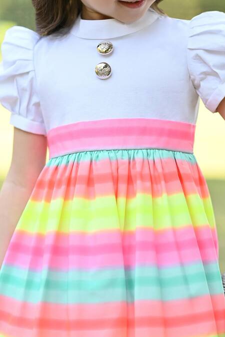 The Pony & Peony Co. Multi Color Cotton, Lycra, Polyester Rainbow Striped Print Dress at Aza Fashions The Pony & Peony Co._Multi Color Cotton, Lycra, Polyester Rainbow Striped Print Dress_at_Aza_Fashions