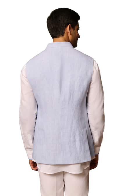 Shop Philocaly Blue Linen Solid Bundi Shop_Philocaly_Blue Linen Solid Bundi