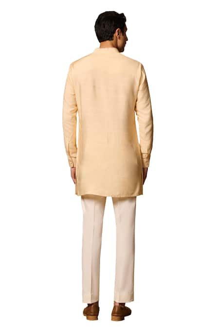 Philocaly_Yellow Cotton, Silk Panth Short Kurta _at_Aza_Fashions