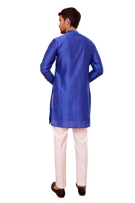 Shop_ISHA GUPTA TAYAL_Blue Chanderi Silk, Cotton, Lycra Embroidery Dori Marodi Kurta And Pant Set _Online_at_Aza_Fashions