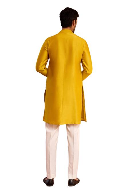 Buy_ISHA GUPTA TAYAL_Yellow Chanderi Silk, Cotton Embroidery Marodi Dori Kurta _Online_at_Aza_Fashions