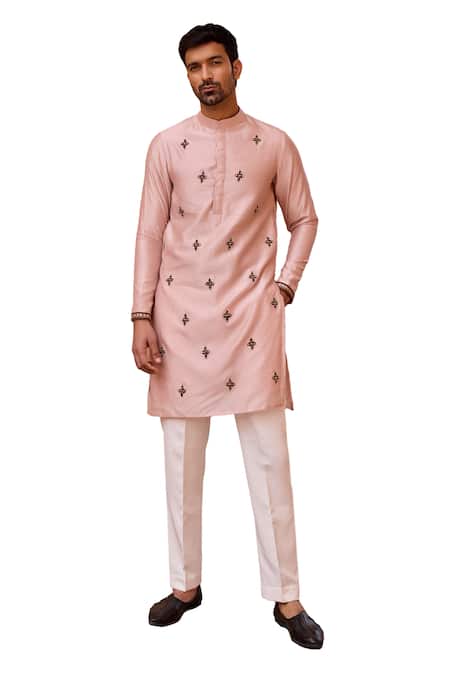 ISHA GUPTA TAYAL_Pink Chanderi Silk, Cotton, Lycra Embroidery Thread Kurta And Pant Set _Online_at_Aza_Fashions