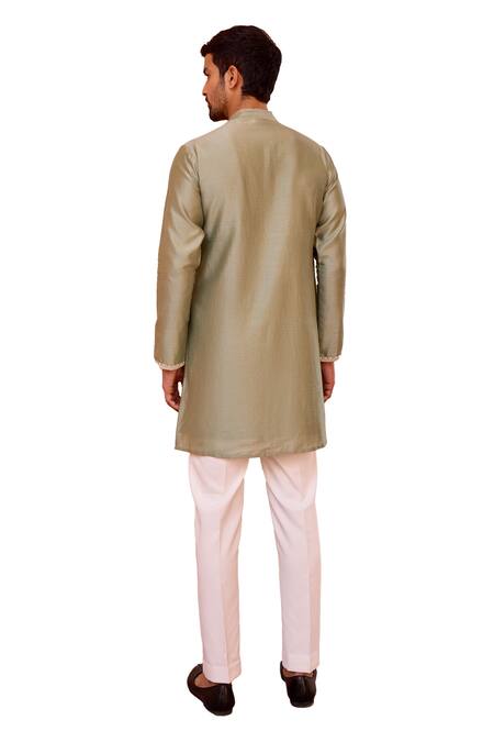 ISHA GUPTA TAYAL_Green Chanderi Silk, Cotton, Lycra Diamonds Dori Embroidered Kurta And Pant Set _at_Aza_Fashions