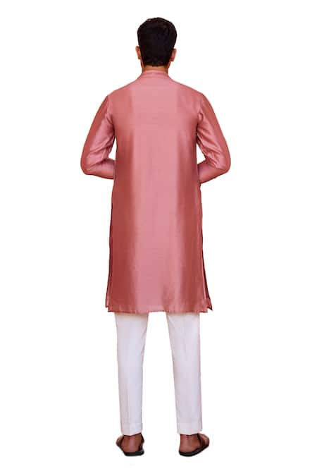 Shop ISHA GUPTA TAYAL Pink Chanderi Silk, Cotton Embroidery Straight Kurta Online at Aza Fashions Shop_ISHA GUPTA TAYAL_Pink Chanderi Silk, Cotton Embroidery Straight Kurta _Online_at_Aza_Fashions