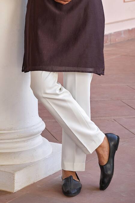 ISHA GUPTA TAYAL_Wine Chanderi Silk, Cotton, Lycra, Twill Embroidery Marodi Kurta And Pant Set _Online_at_Aza_Fashions